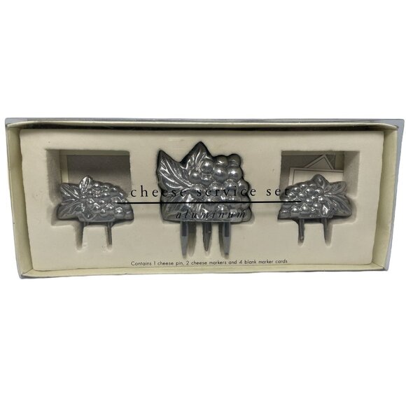 Pier 1 Cheese Service Set Aluminum New serving NWT party Charcuterie NOS grape - Picture 2 of 3